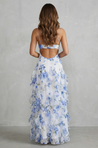Fiorella – Aquarellblüten-Fluss – Maxikleid aus gerafftem Chiffon