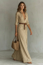Sienna – Elegantes Faltenkleid mit Gürtel – Langärmliges Hemdblusenkleid in Herbstfarben