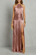 Luminara – Metallisch drapierte Eleganz – Maxikleid