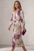 Lunaria – Aquarelldruck Wickelsilhouette – Midikleid
