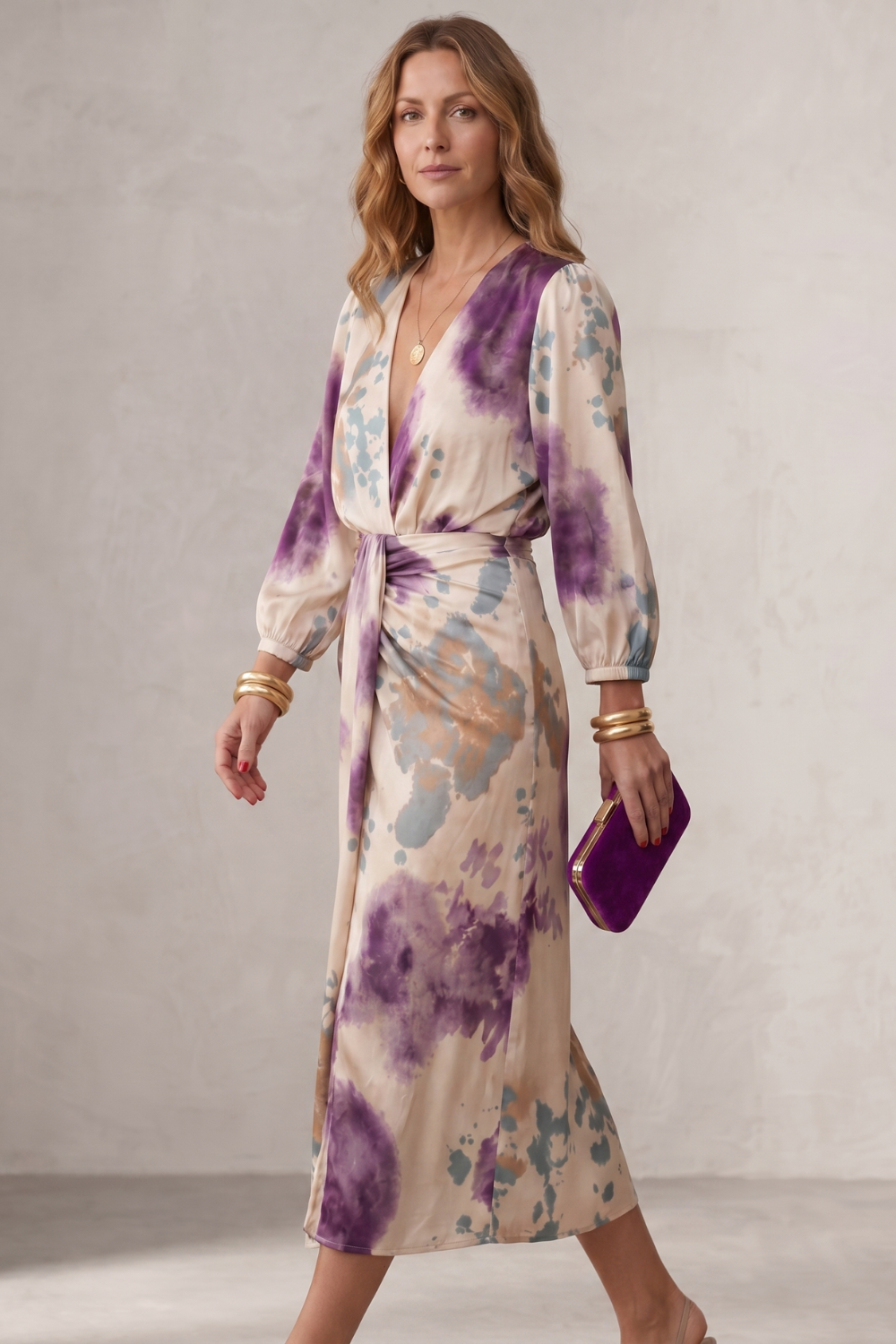 Lunaria – Aquarelldruck Wickelsilhouette – Midikleid