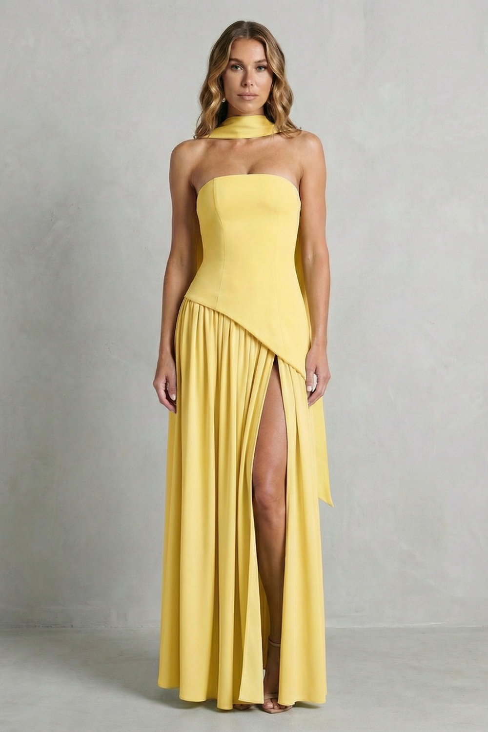 Elarisse – Asymmetric drape accent – Strapless formal gown