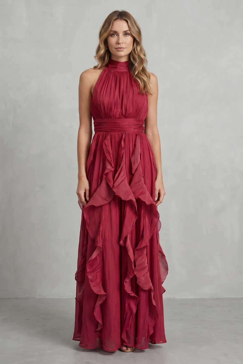 Rosamira – Geraffte Chiffon-Eleganz – Maxikleid