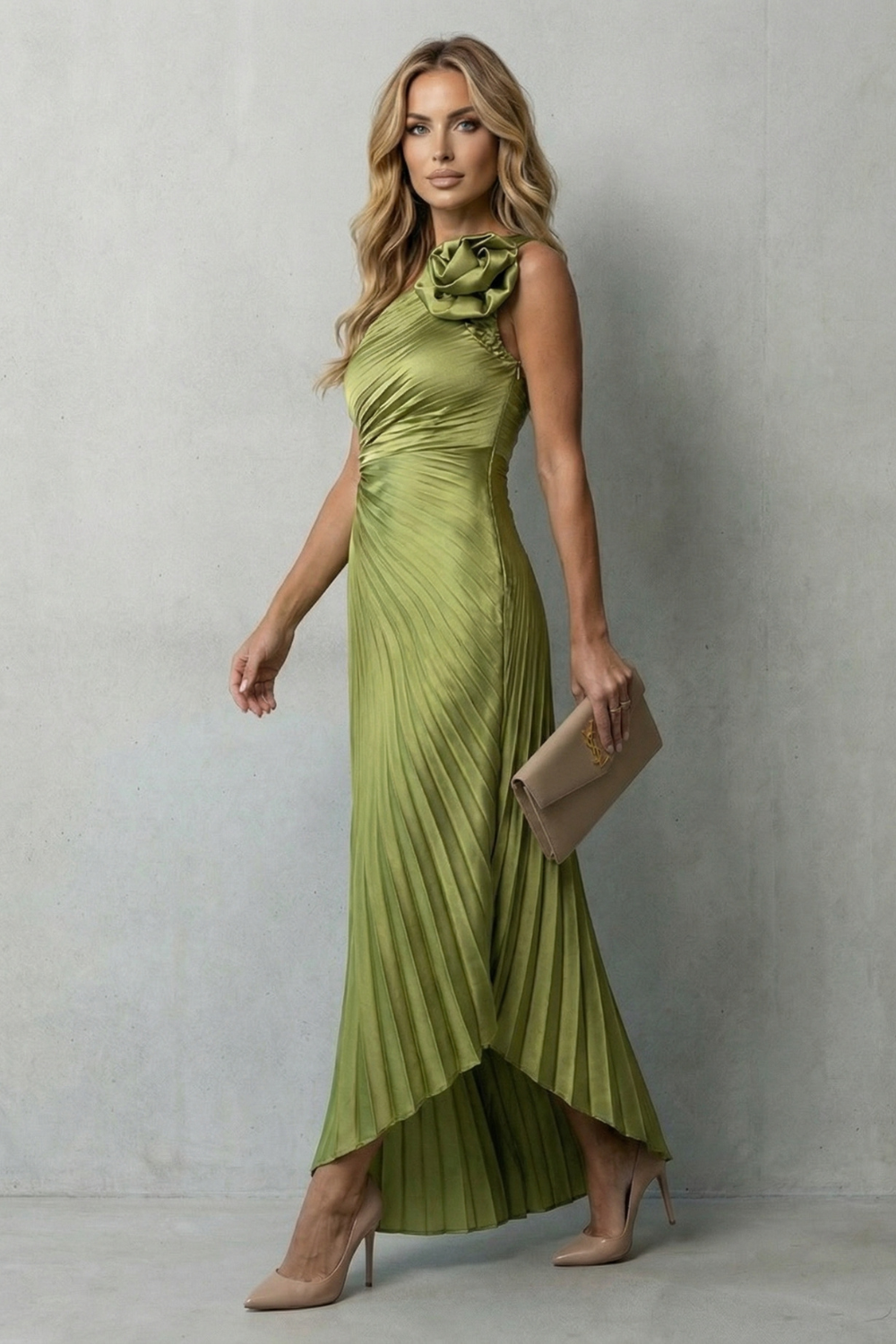 Felicity – Statement-Eleganz – Plissiertes Maxikleid mit One-Shoulder-Träger für Damen
