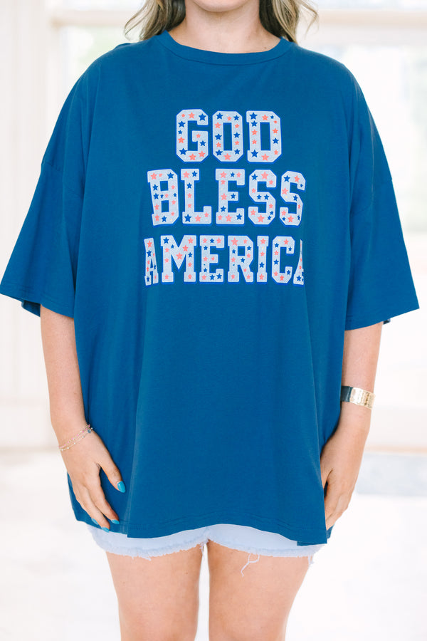 God Bless America Boyfriend Tee, Navy