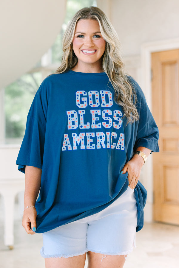 God Bless America Boyfriend Tee, Navy