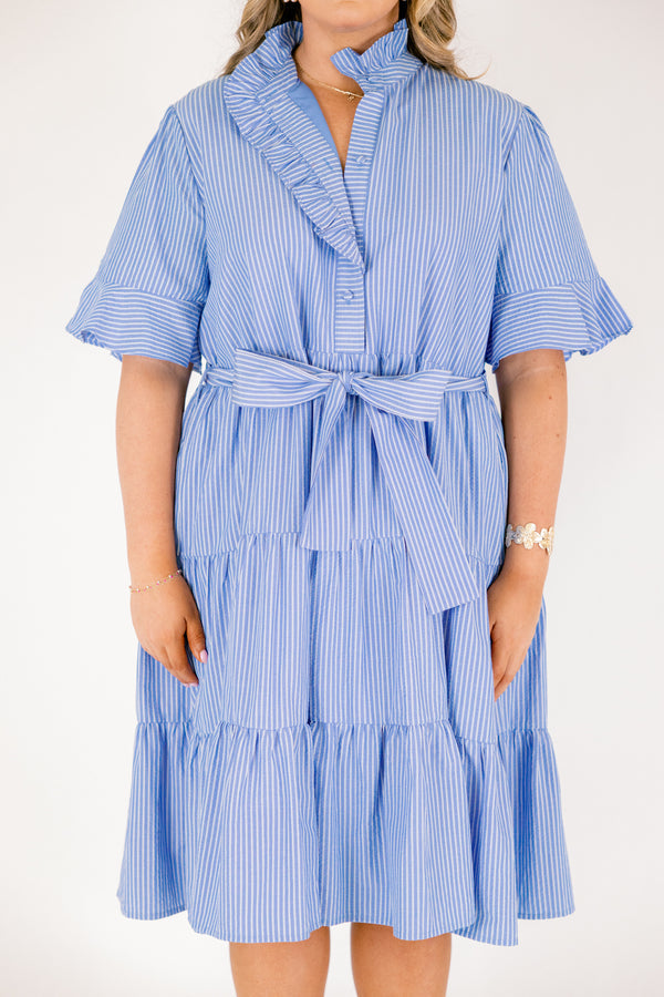 Half Truths Kleid, blau gestreift