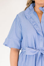 Half Truths Kleid, blau gestreift