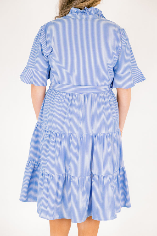 Half Truths Kleid, blau gestreift