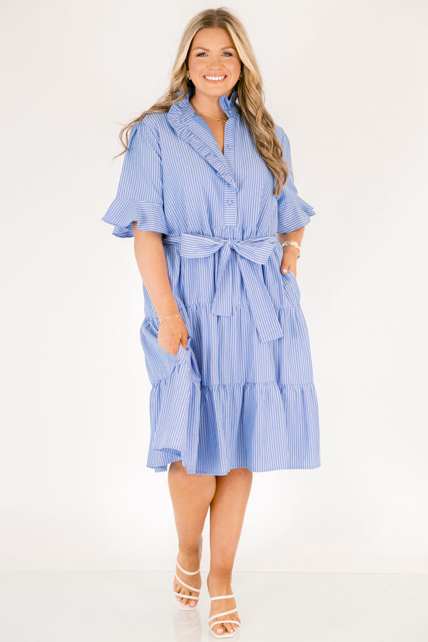 Half Truths Kleid, blau gestreift