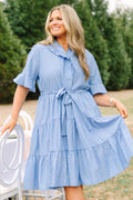 Half Truths Kleid, blau gestreift