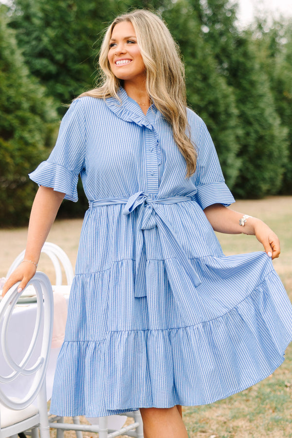 Half Truths Kleid, blau gestreift