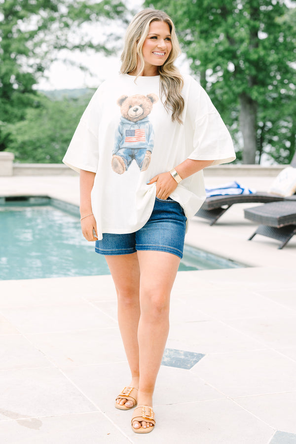 Patriotic Teddy Boyfriend Tee, Ivory