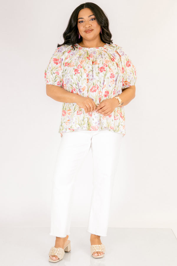 Rooftop Romance Top, Green Floral