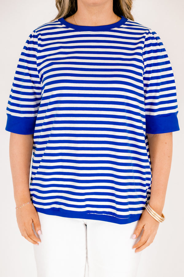 Signature Stripes Top, Blue-White