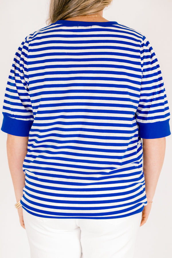Signature Stripes Top, Blue-White