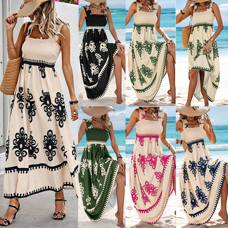 ✨2026 Fashion New 50% OFF💝Womens Casual Sleeveless Square Neck Floral Aline Smocked Dresses with Pockets