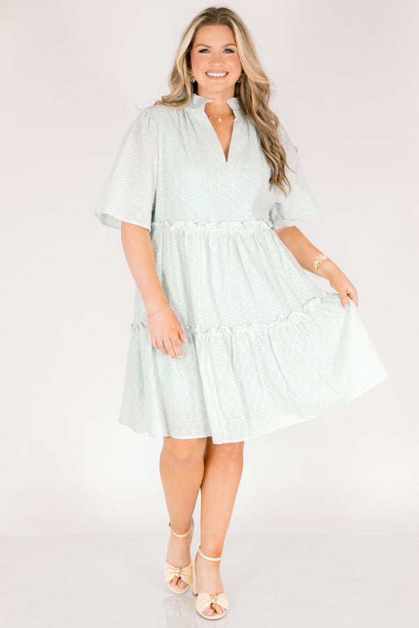 Kleid „Through The Arbor“, grüne Stickerei
